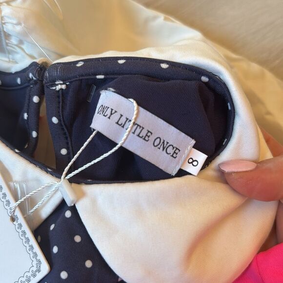 ONLY LITTLE ONCE NAVY POLKA DOT TODDLER & YOUTH SHORTSLEEVE GIRL DRESS 8 NWT - Picture 4 of 4